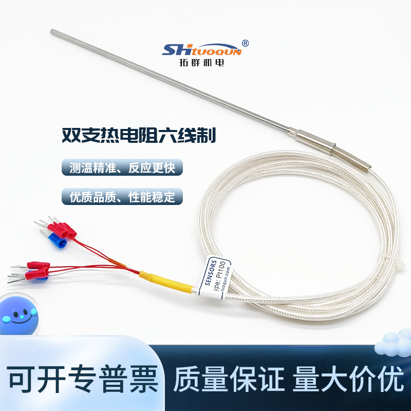 拓群WZPK-191六線制溫度傳感器A級(jí)PT100探頭 雙支鎧裝鉑熱電阻